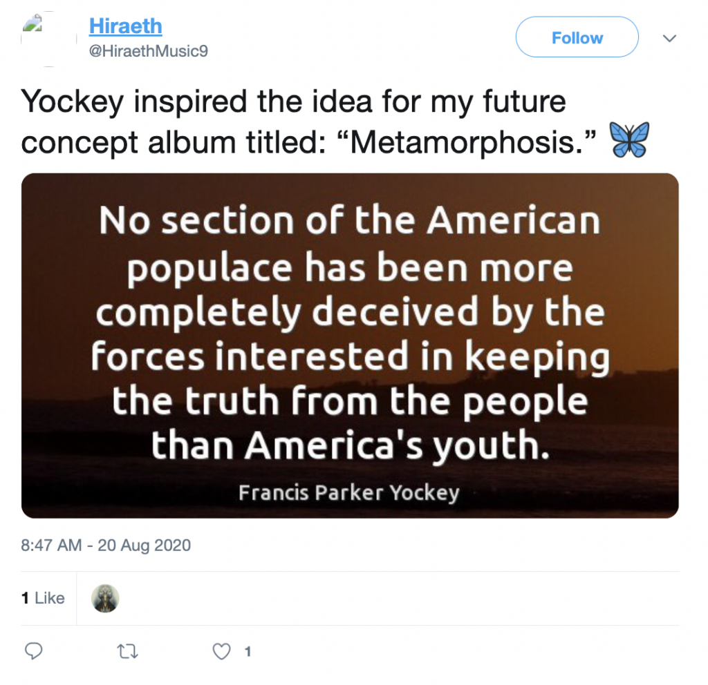 Hiraeth's online album was "inspired" by American Nazi Francis Yockey.