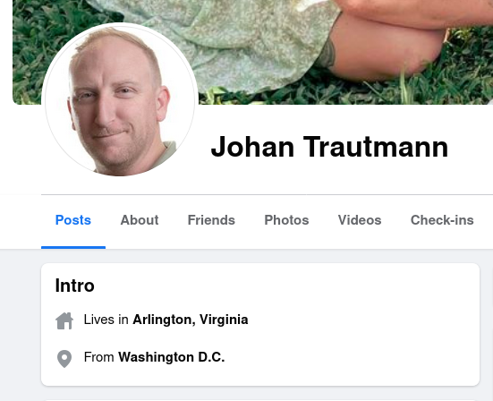 On Facebook, Troutman attempts to obscure his past by using the alias "Johan Trautmann"