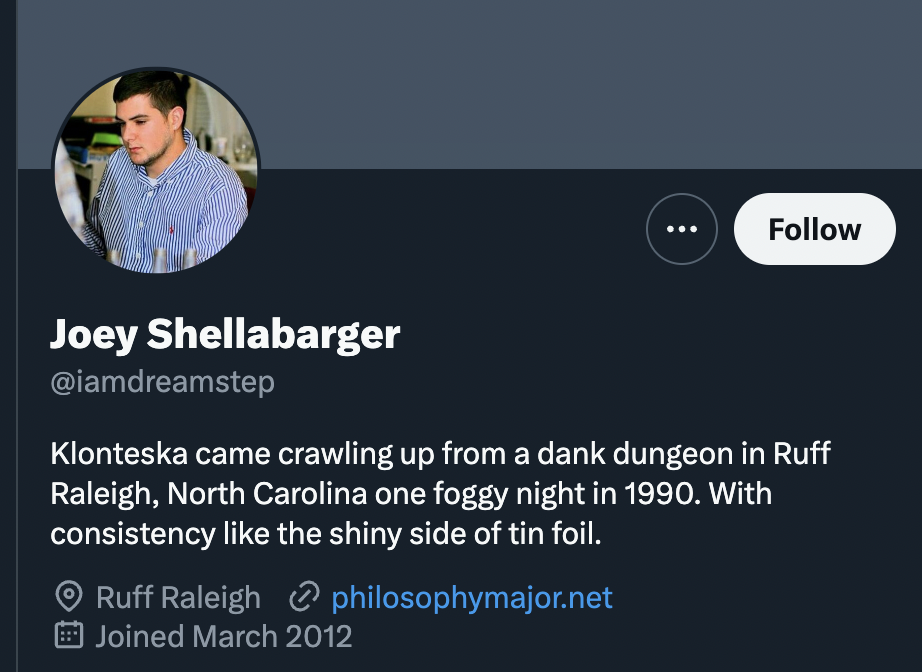 One of Shellabarger's old Twitter profiles.